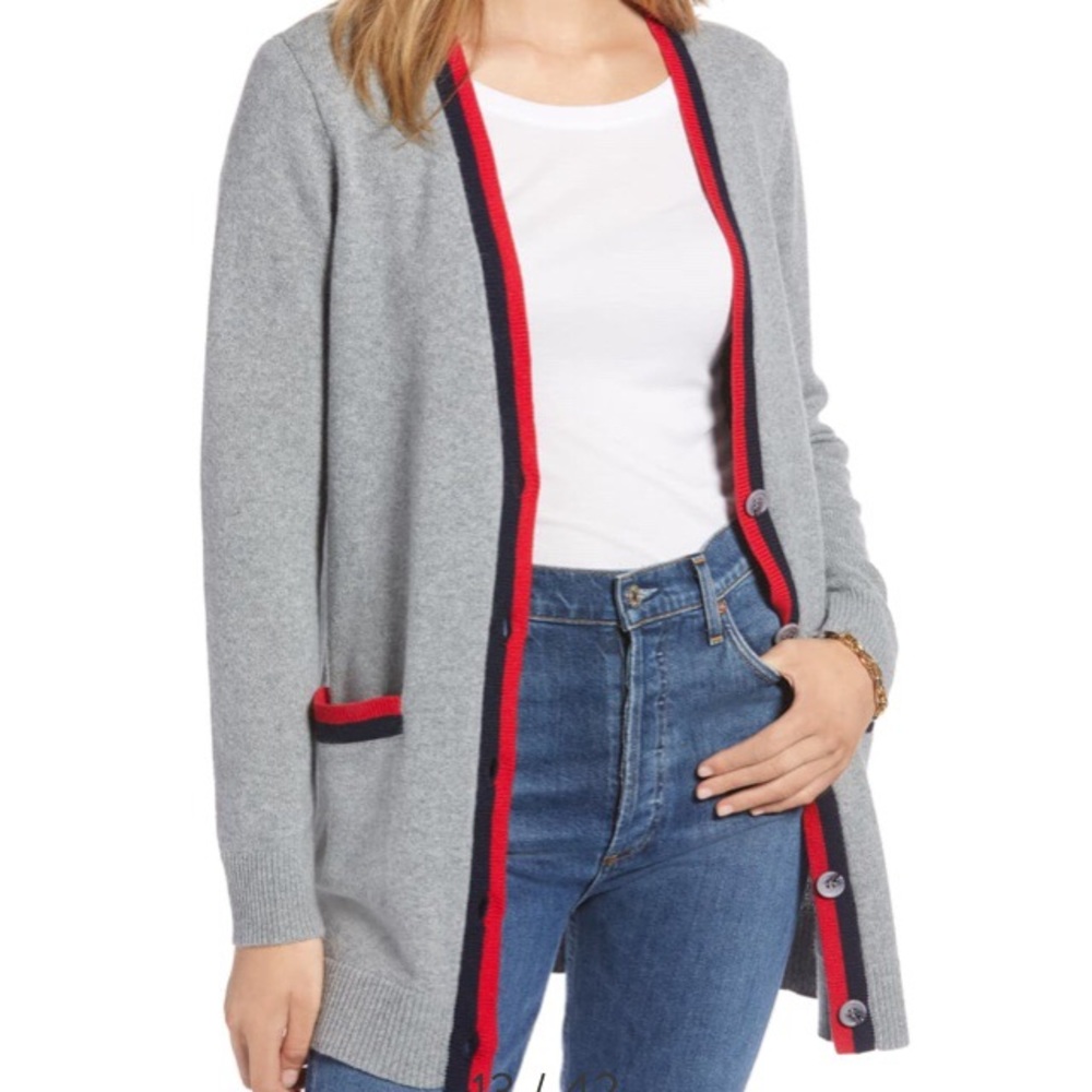 NWT 1901 Cardigan Nordstrom grey Varsity stripe
